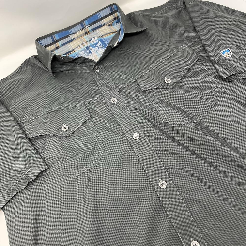 KÜHL Eluxur SS Shirt Men's Large Raven Gray Metal Button Front Hiking Outdoor L